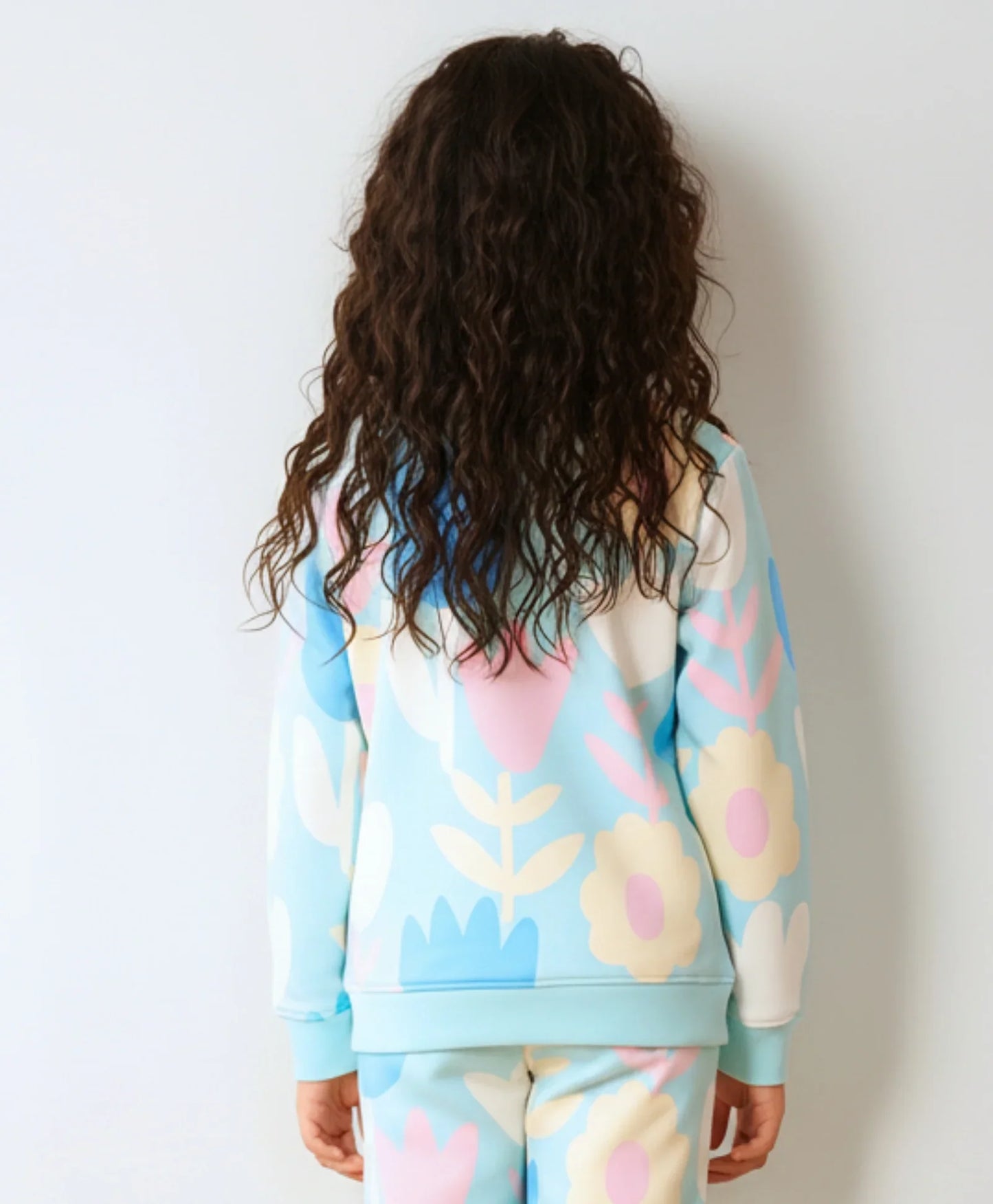 AQUA FLOWER GIRLS FLEECE SWEATSHIRT - AQUA