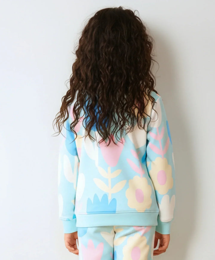 AQUA FLOWER GIRLS FLEECE SWEATSHIRT - AQUA - Anthrilo 