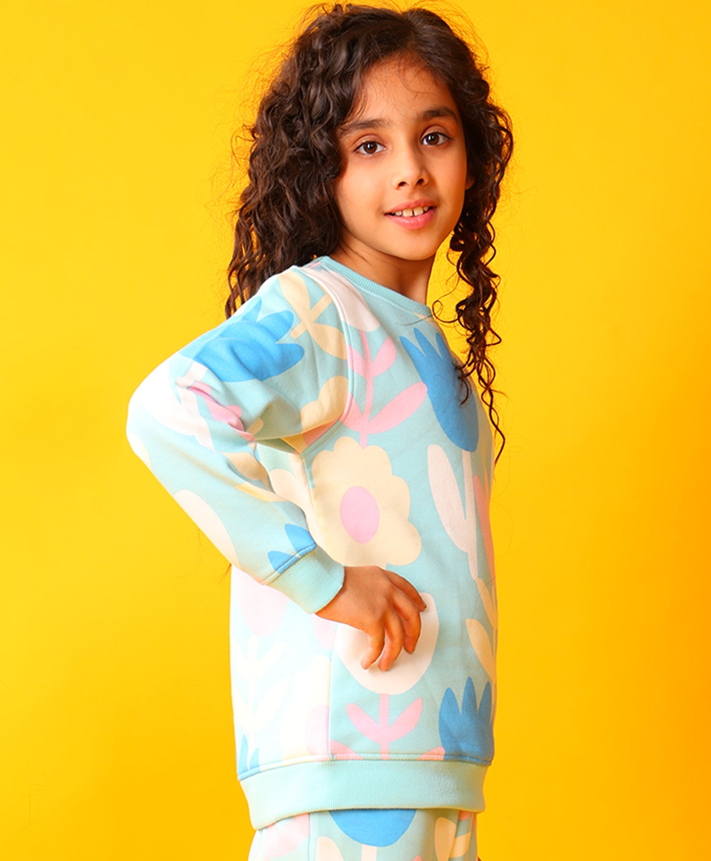 AQUA FLOWER GIRLS FLEECE SWEATSHIRT - AQUA