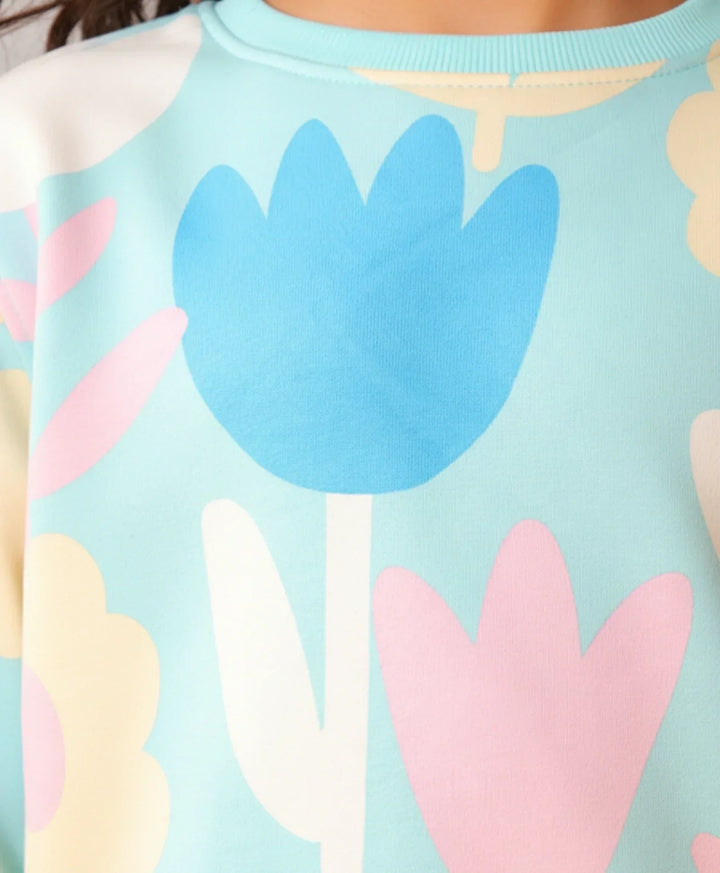AQUA FLOWER GIRLS FLEECE SWEATSHIRT - AQUA - Anthrilo 