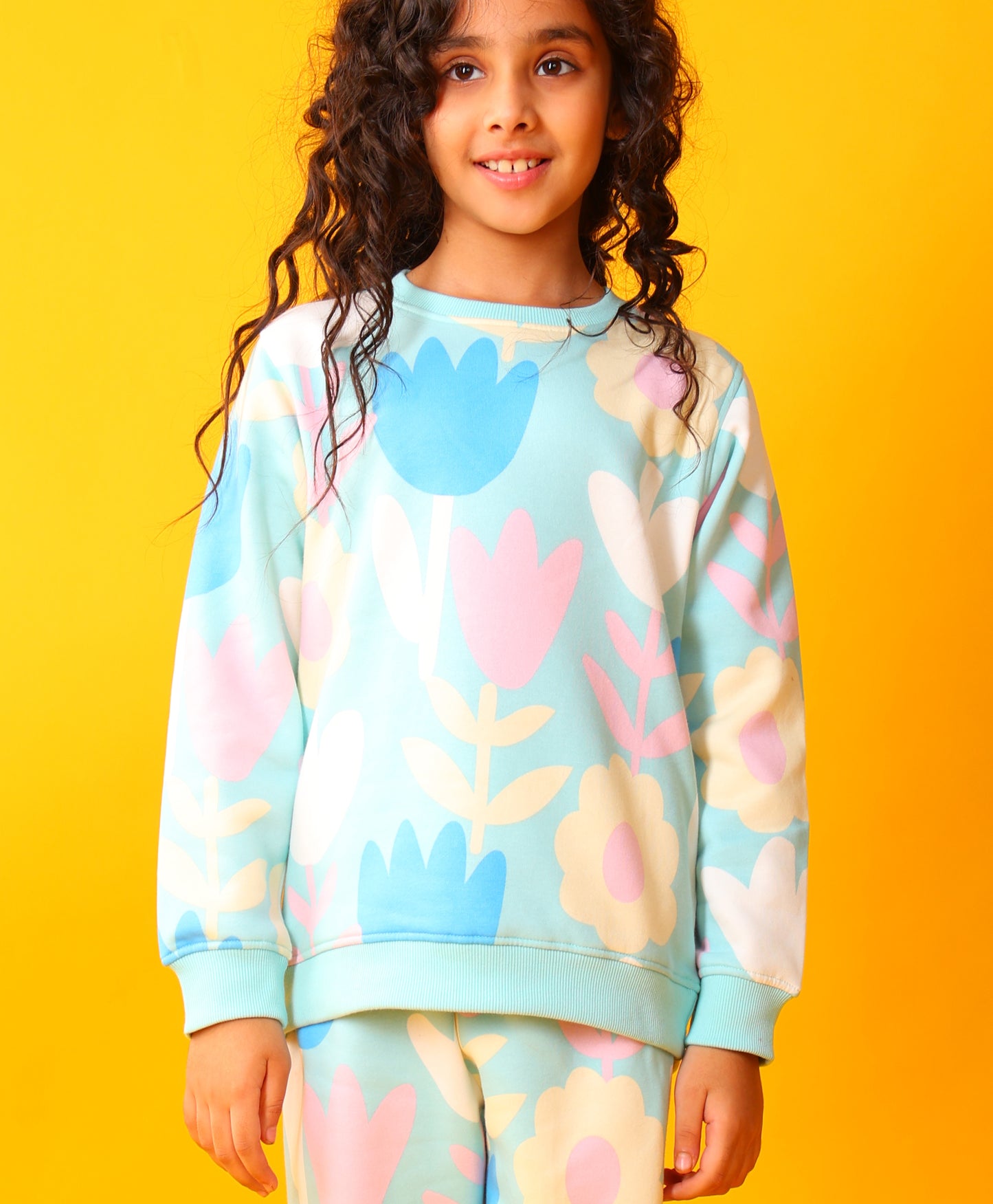 AQUA FLOWER GIRLS FLEECE SWEATSHIRT - AQUA