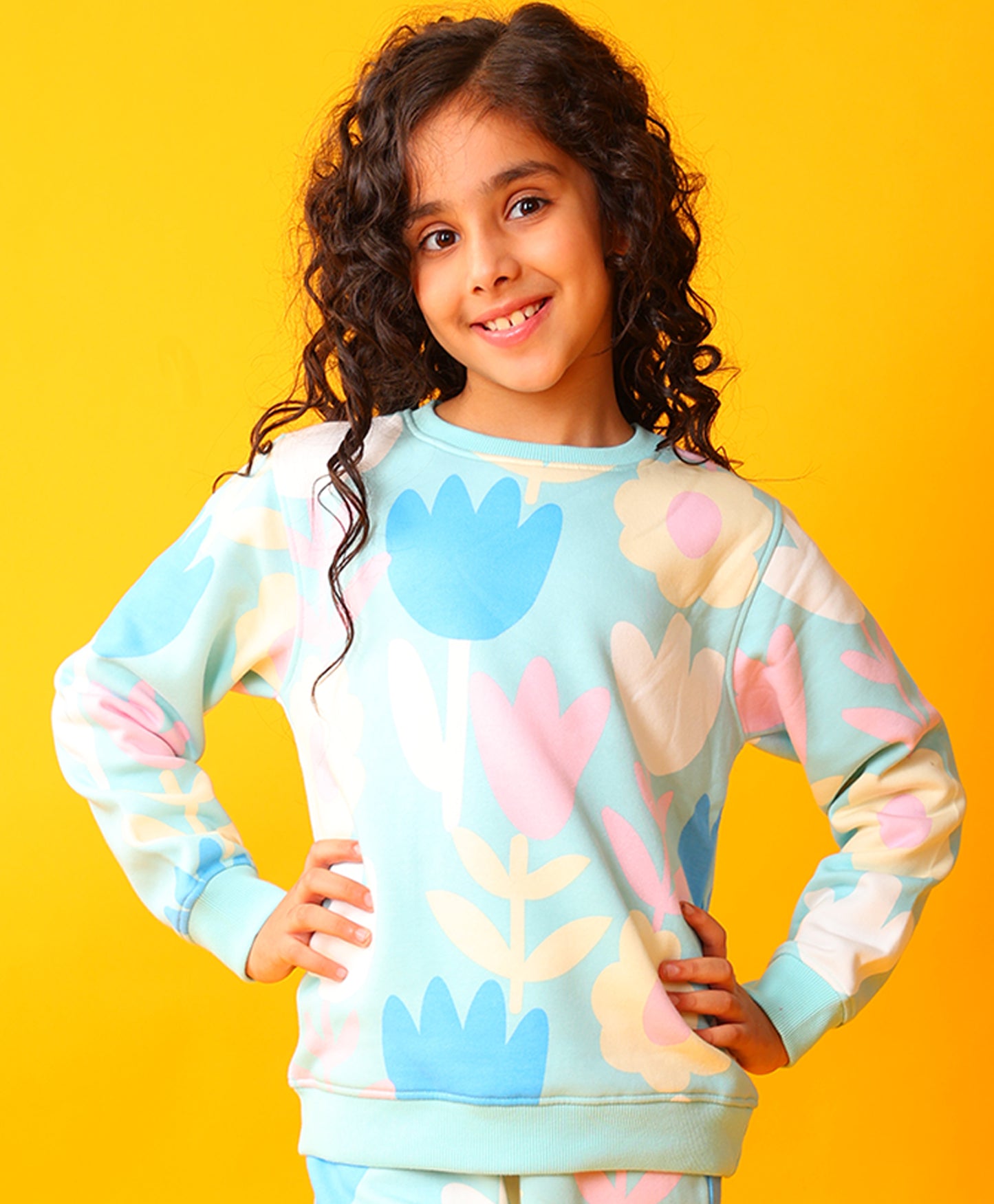 AQUA FLOWER GIRLS FLEECE SWEATSHIRT - AQUA