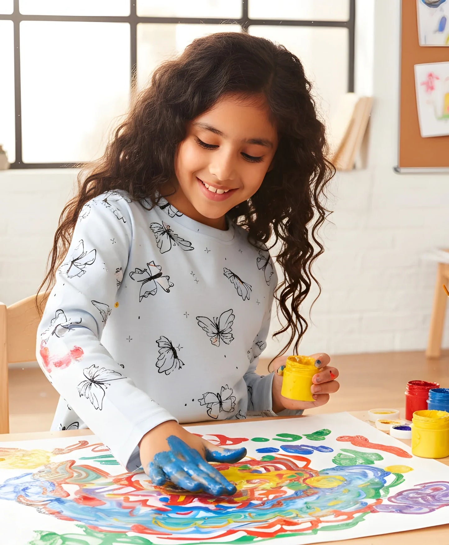 BLUE BUTTERFLY LONG SLEEVE GIRLS T-SHIRT - BLUE