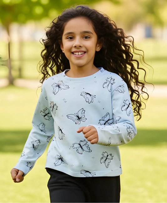 BLUE BUTTERFLY LONG SLEEVE GIRLS T-SHIRT - BLUE - Anthrilo 