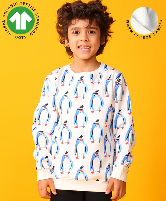 PENGUIN FLEECE BOYS SWEATSHIRT - OFF WHITE