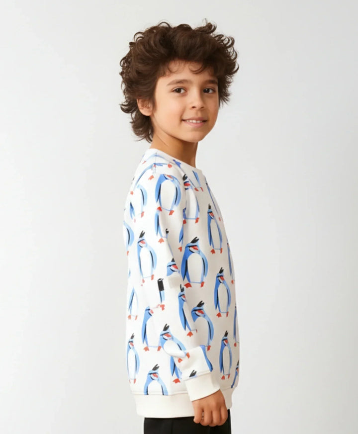 PENGUIN FLEECE BOYS SWEATSHIRT - OFF WHITE - Anthrilo 