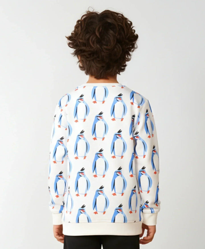 PENGUIN FLEECE BOYS SWEATSHIRT - OFF WHITE - Anthrilo 