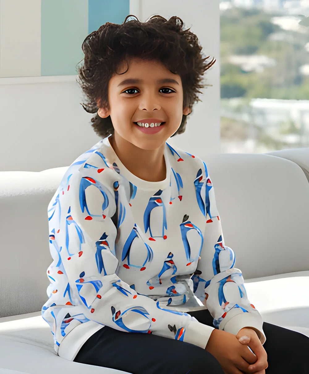 PENGUIN FLEECE BOYS SWEATSHIRT - OFF WHITE - Anthrilo 