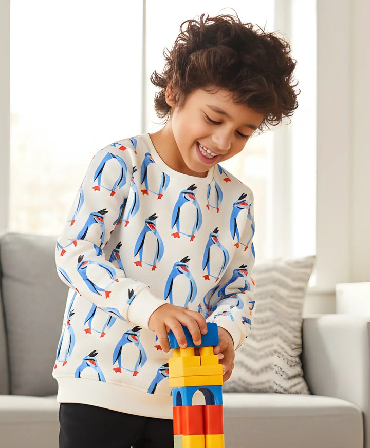 PENGUIN FLEECE BOYS SWEATSHIRT - OFF WHITE - Anthrilo 