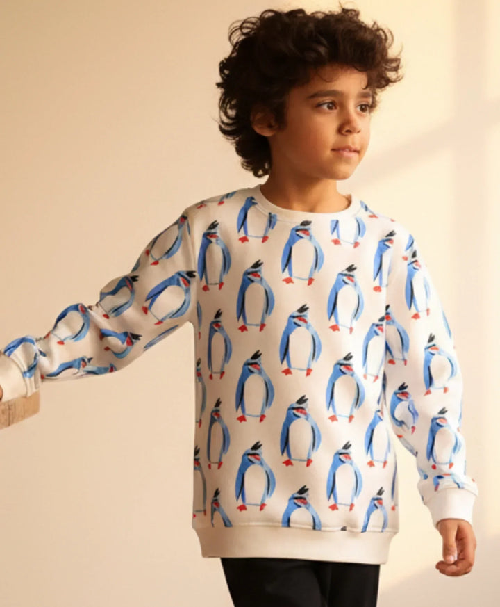 PENGUIN FLEECE BOYS SWEATSHIRT - OFF WHITE - Anthrilo 