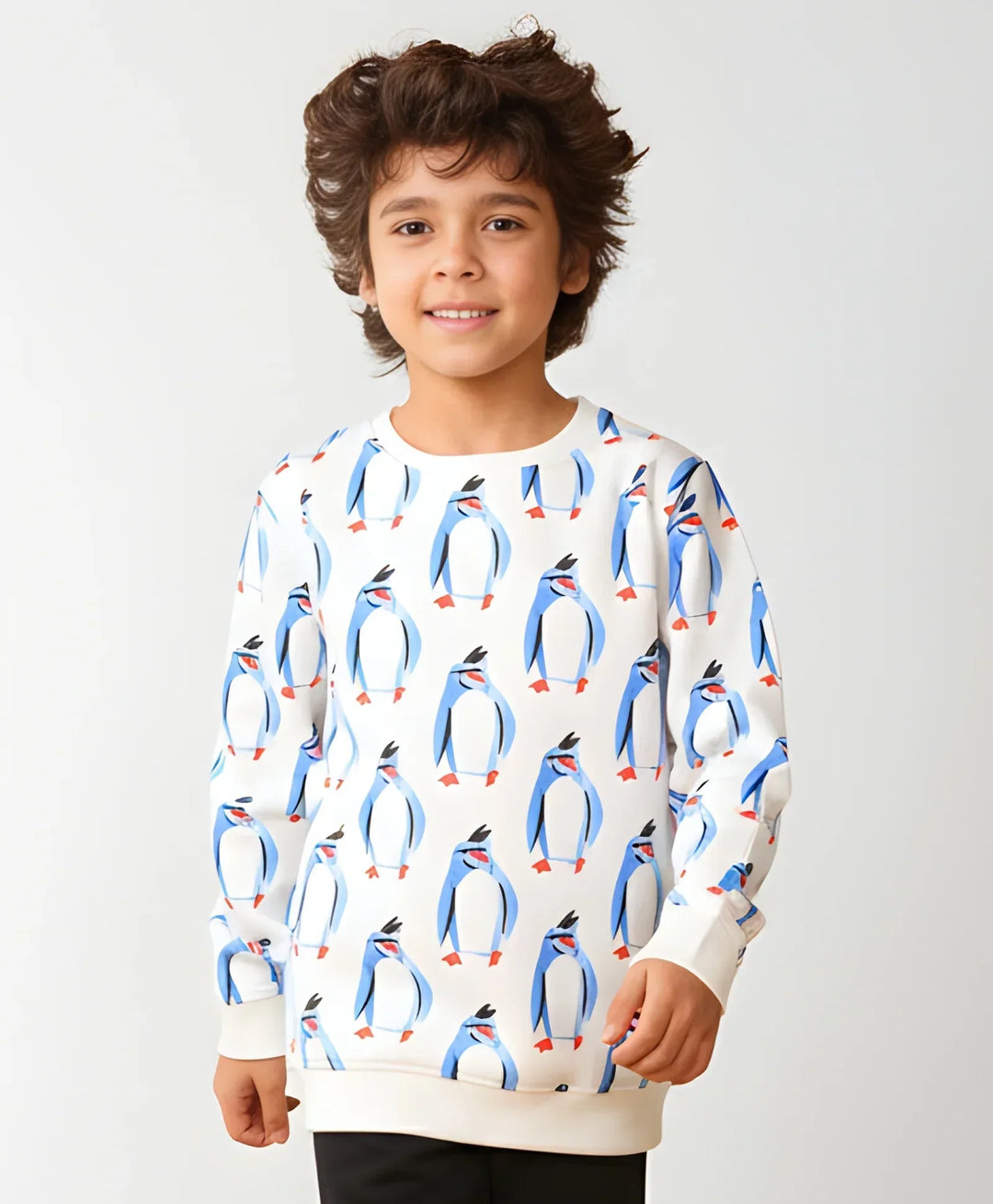 PENGUIN FLEECE BOYS SWEATSHIRT - OFF WHITE - Anthrilo 