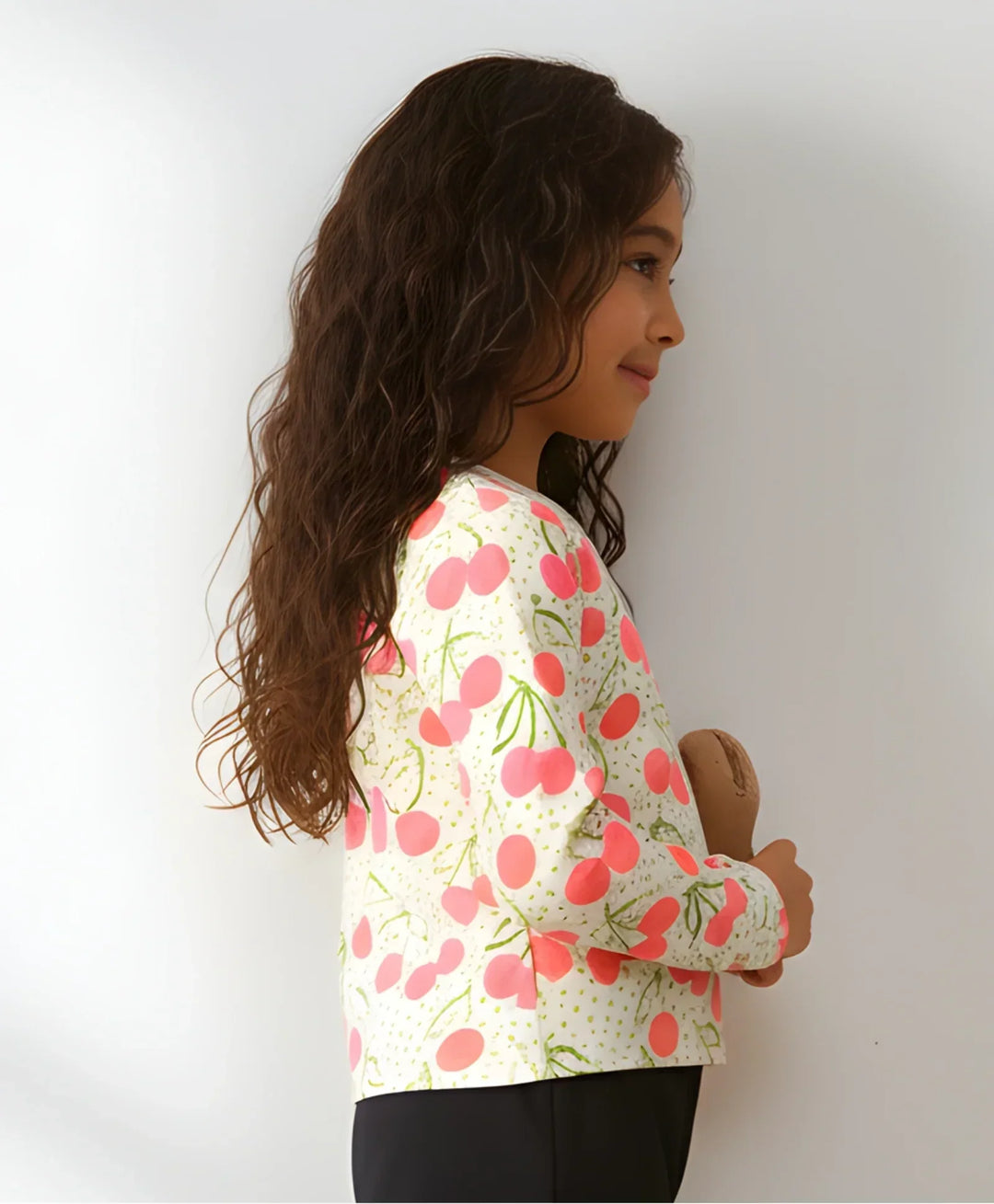 DOTTED CHERRY LONG SLEEVE GIRLS T-SHIRT - OFF WHITE - Anthrilo 
