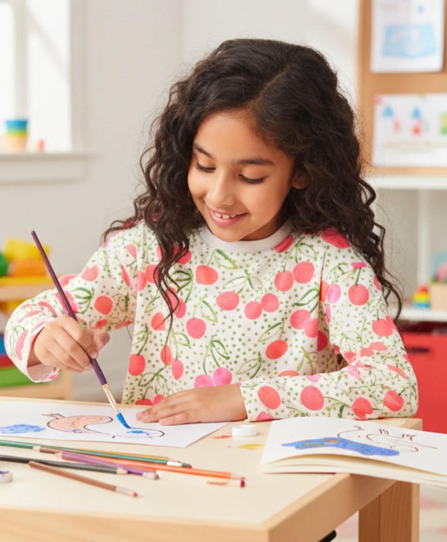 DOTTED CHERRY LONG SLEEVE GIRLS T-SHIRT - OFF WHITE