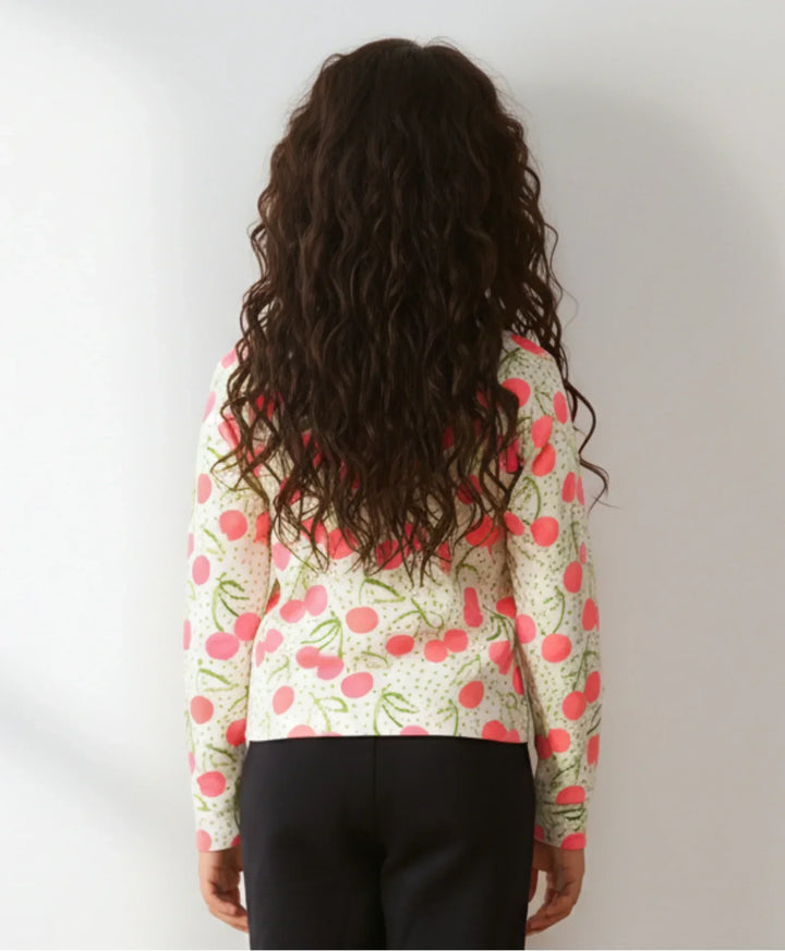 DOTTED CHERRY LONG SLEEVE GIRLS T-SHIRT - OFF WHITE - Anthrilo 