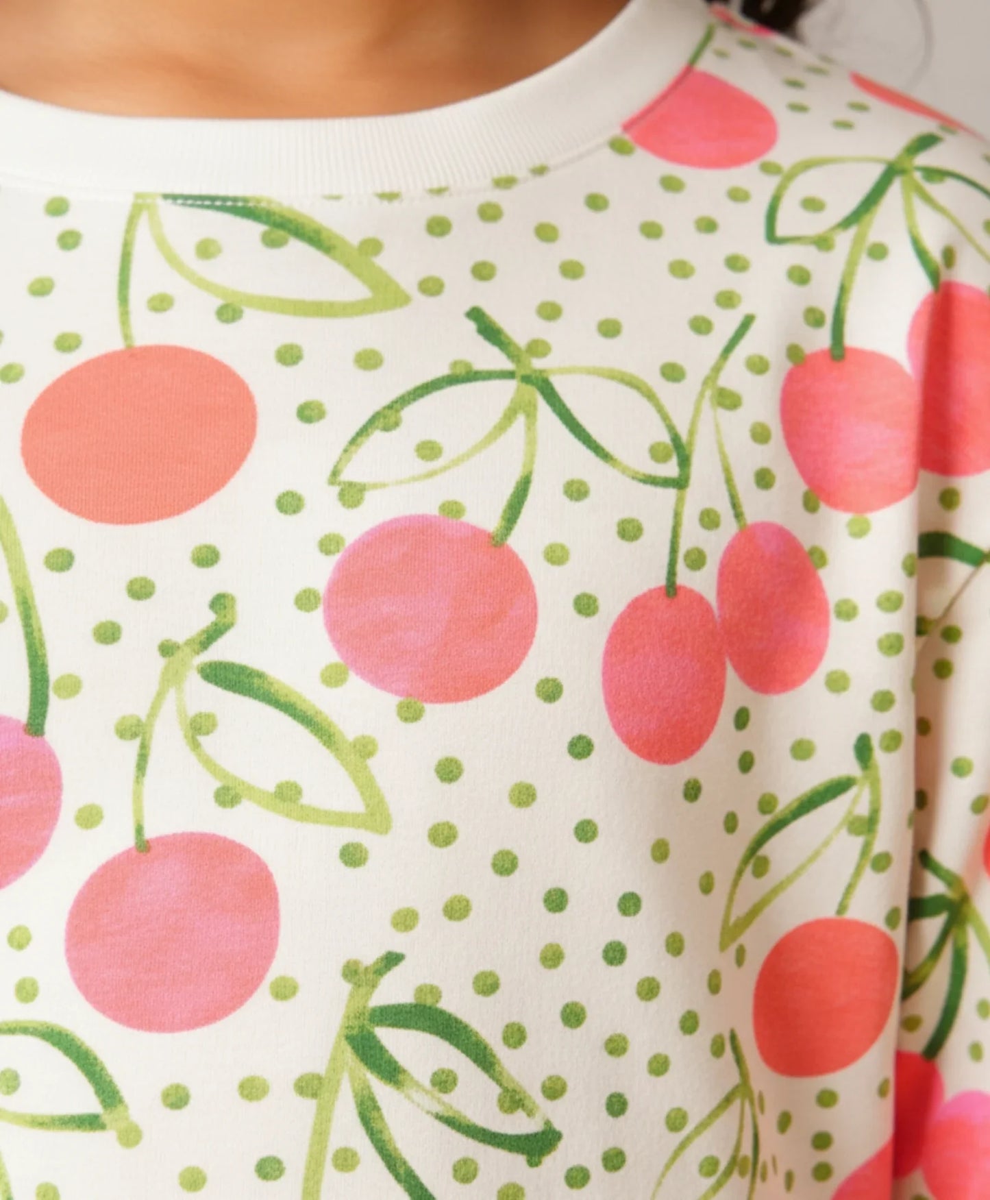 DOTTED CHERRY LONG SLEEVE GIRLS T-SHIRT - OFF WHITE