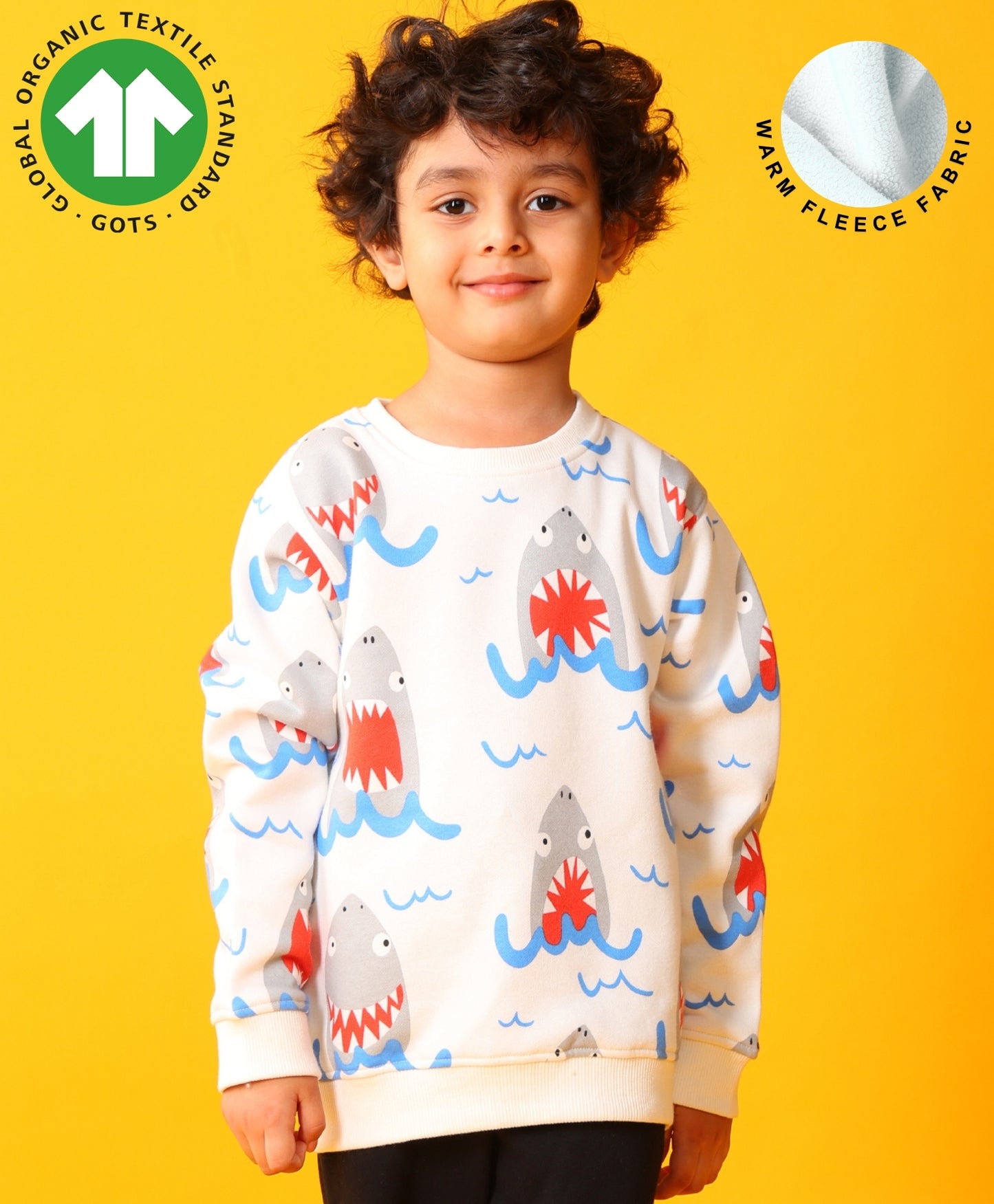 SLEEPY SHARK BOYS FLEECE SWEATSHIRT - OFF WHITE