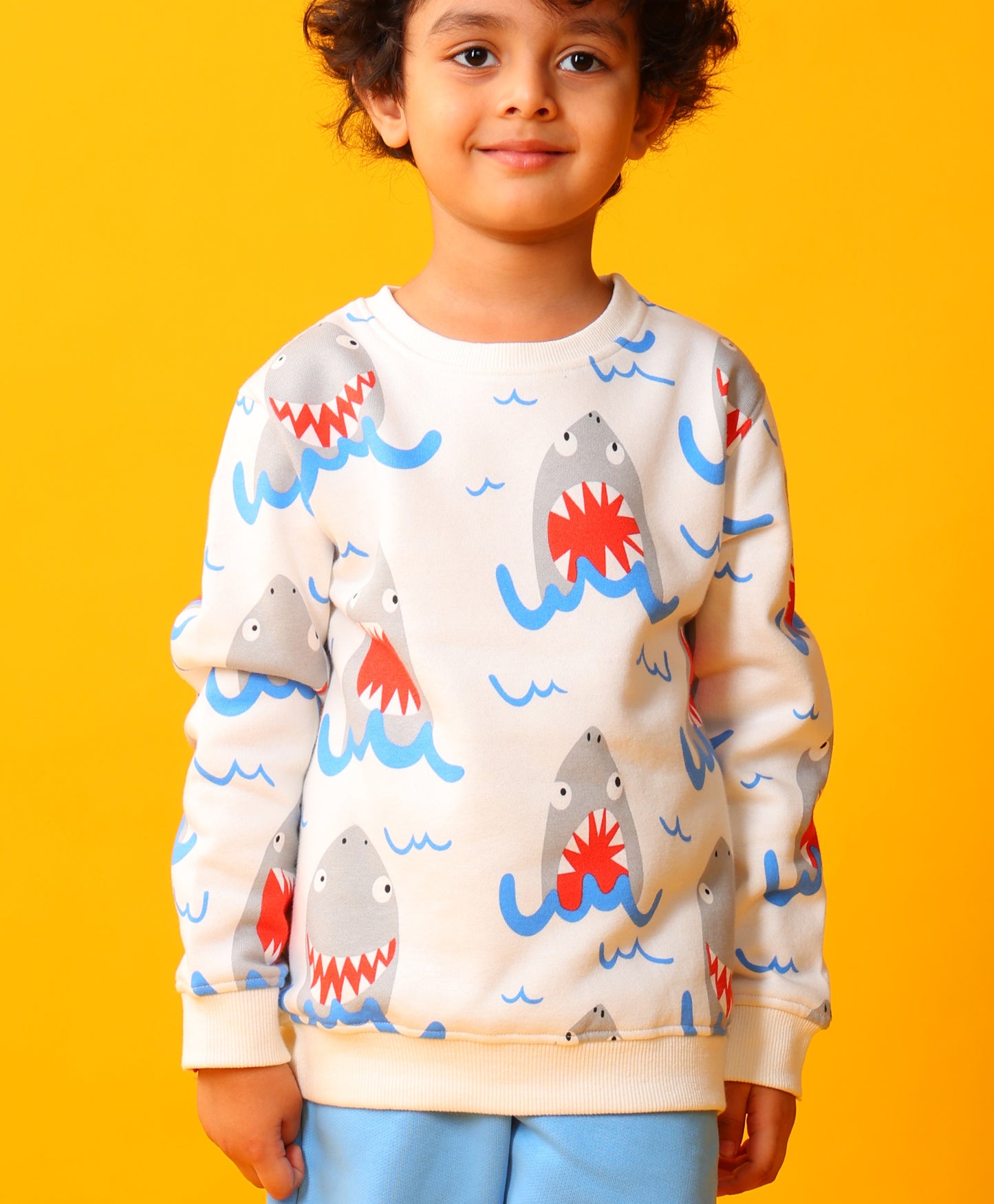 SLEEPY SHARK BOYS FLEECE SWEATSHIRT - OFF WHITE