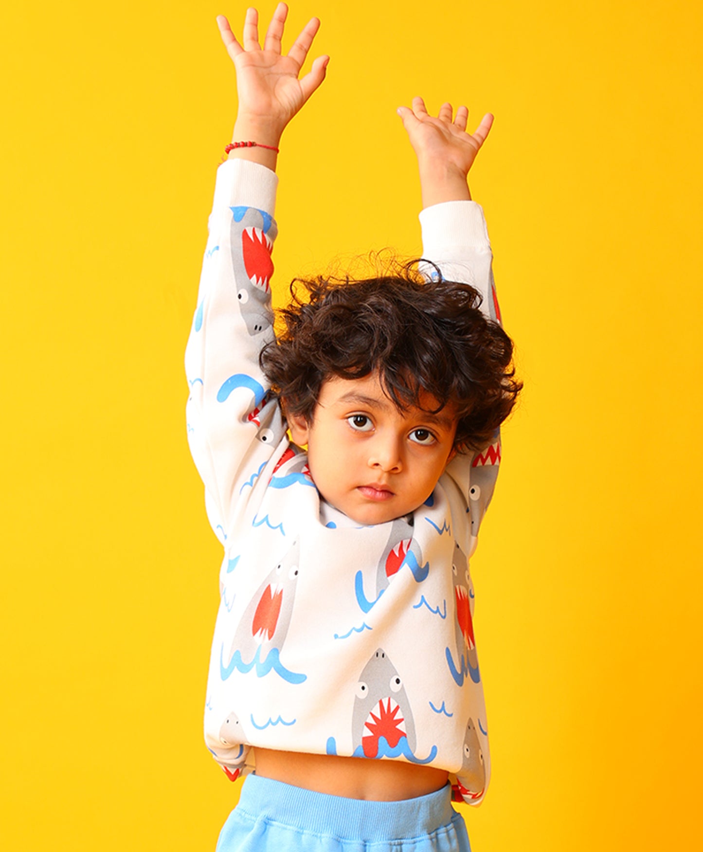 SLEEPY SHARK BOYS FLEECE SWEATSHIRT - OFF WHITE