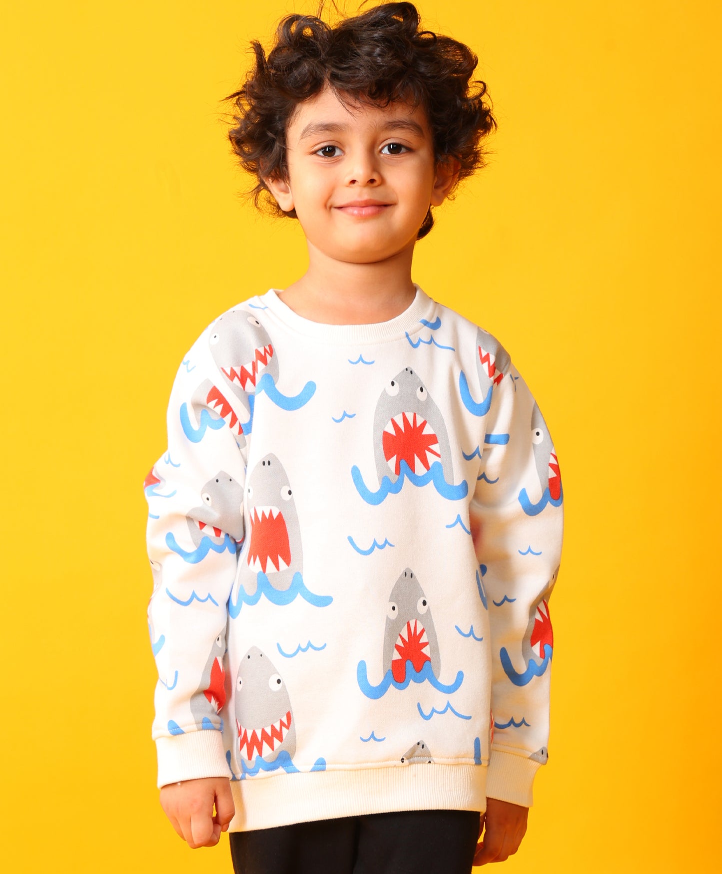 SLEEPY SHARK BOYS FLEECE SWEATSHIRT - OFF WHITE