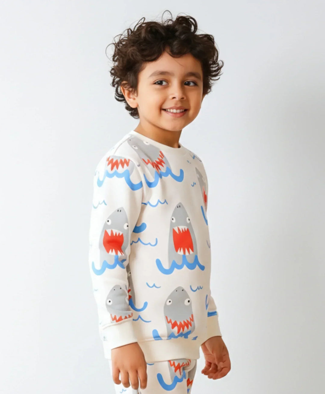 SLEEPY SHARK BOYS FLEECE SWEATSHIRT - OFF WHITE - Anthrilo 