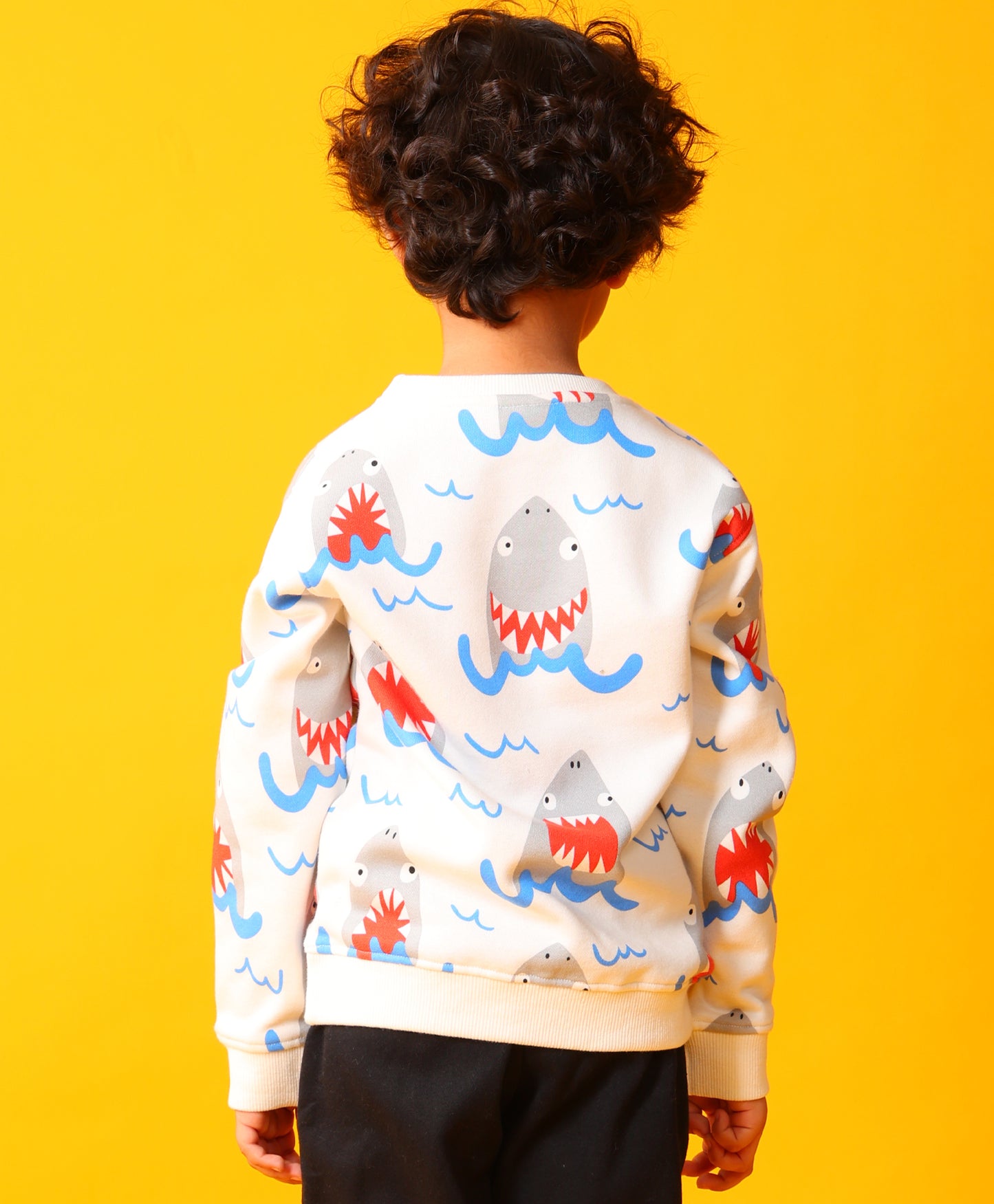 SLEEPY SHARK BOYS FLEECE SWEATSHIRT - OFF WHITE