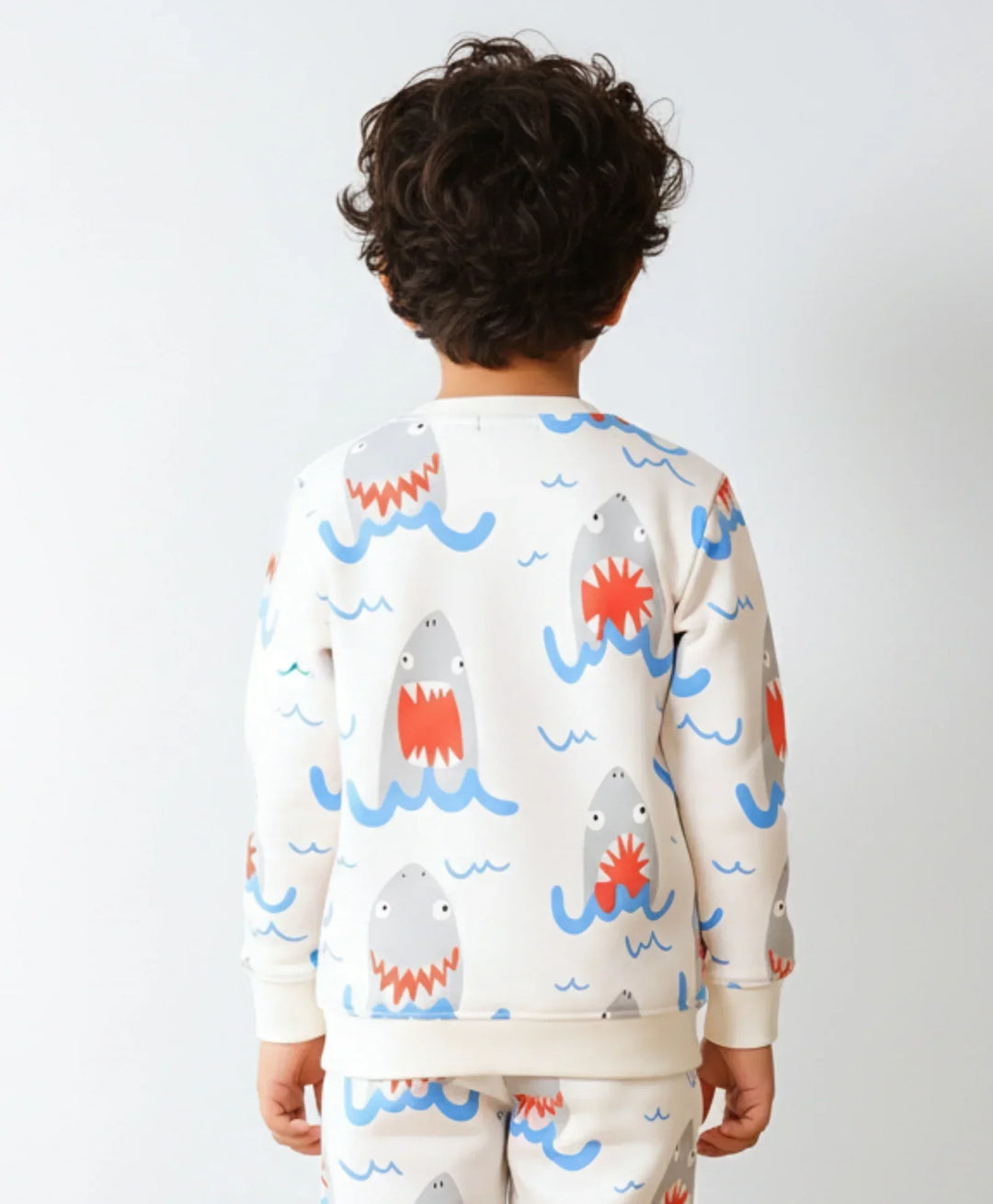 SLEEPY SHARK BOYS FLEECE SWEATSHIRT - OFF WHITE - Anthrilo 