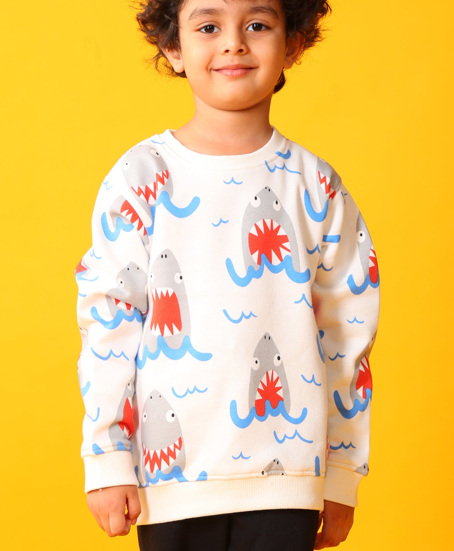 SLEEPY SHARK BOYS FLEECE SWEATSHIRT - OFF WHITE