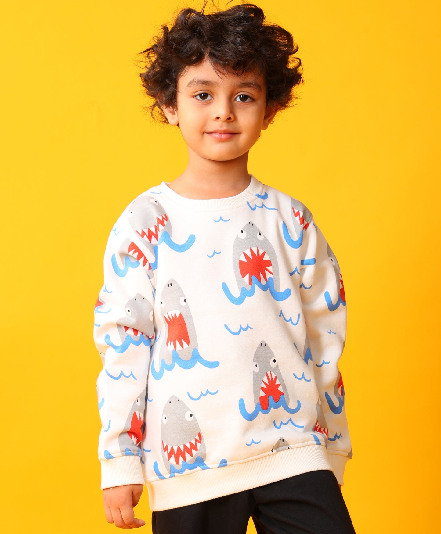 SLEEPY SHARK BOYS FLEECE SWEATSHIRT - OFF WHITE
