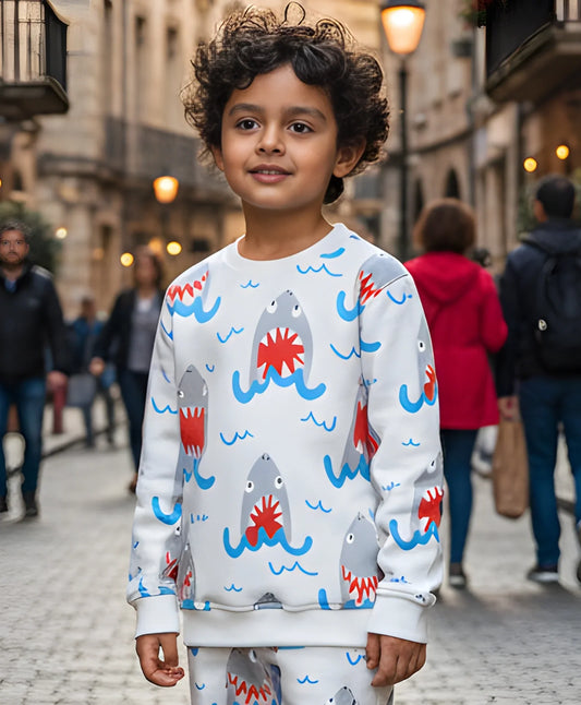 SLEEPY SHARK BOYS FLEECE SWEATSHIRT - OFF WHITE