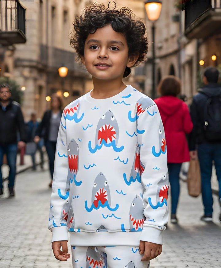 SLEEPY SHARK BOYS FLEECE SWEATSHIRT - OFF WHITE - Anthrilo 