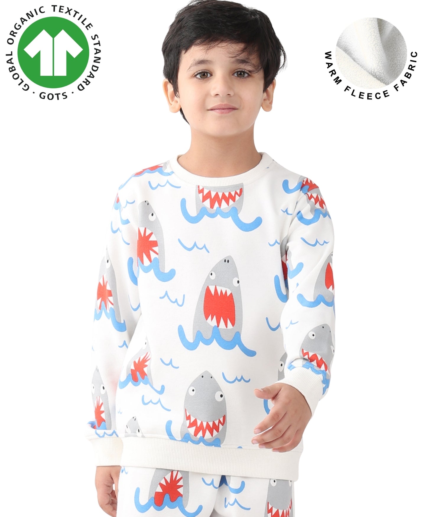 SLEEPY SHARK BOYS FLEECE SWEATSHIRT - OFF WHITE