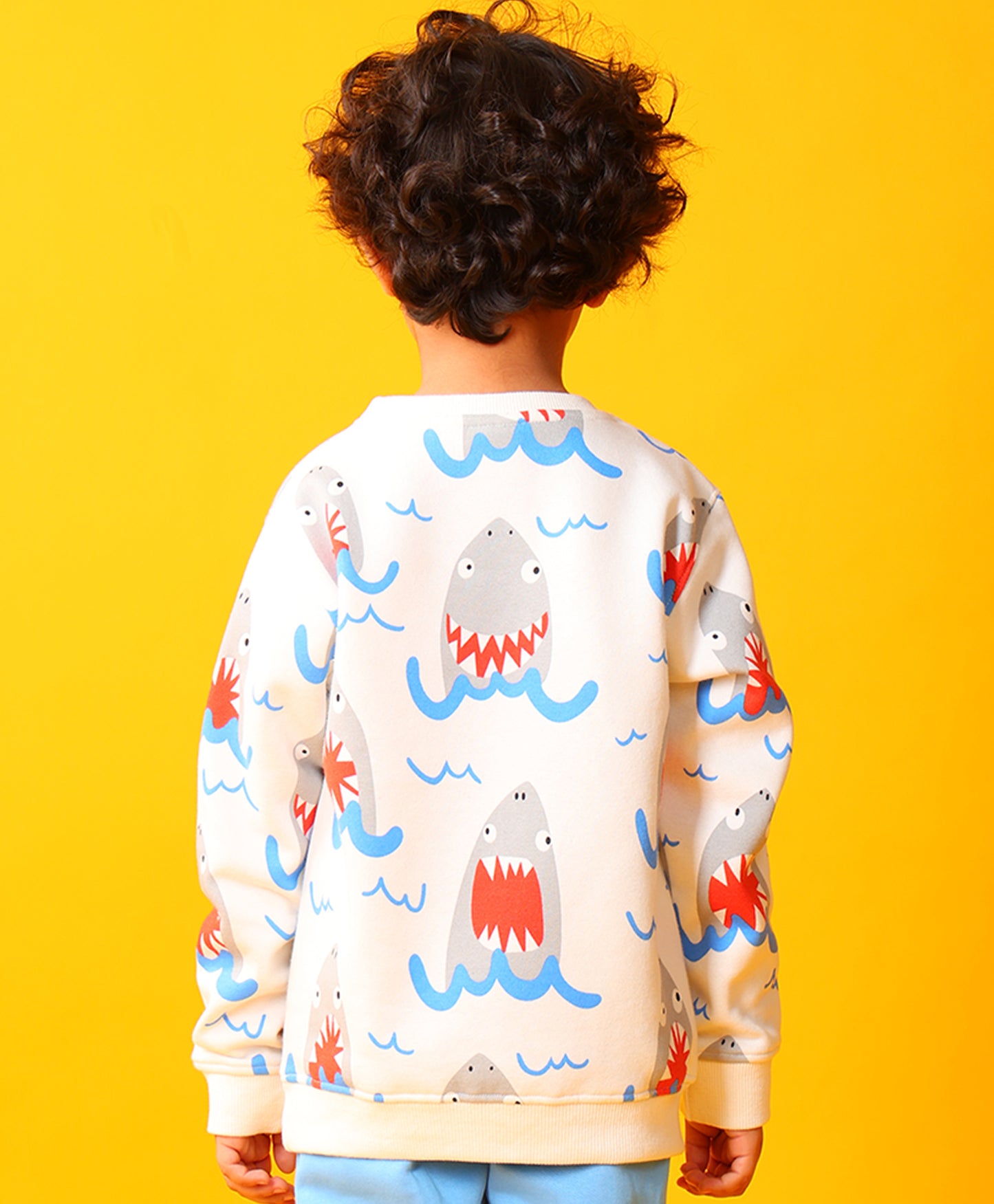 SLEEPY SHARK BOYS FLEECE SWEATSHIRT - OFF WHITE