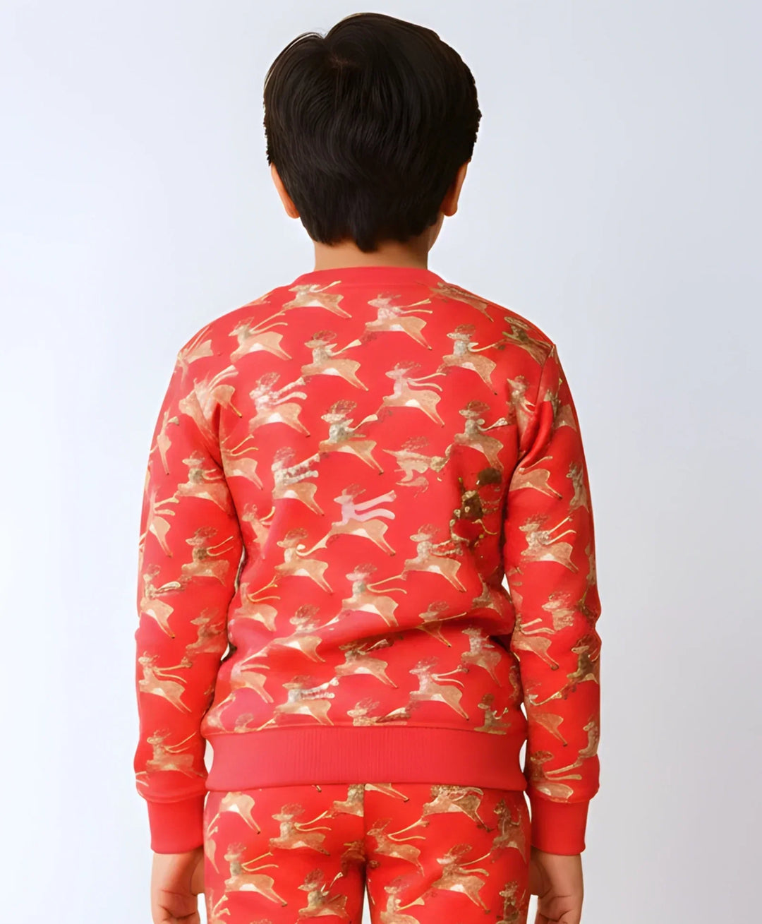 REINDEER PRINT FLEECE BOYS SWEATSHIRT - RED