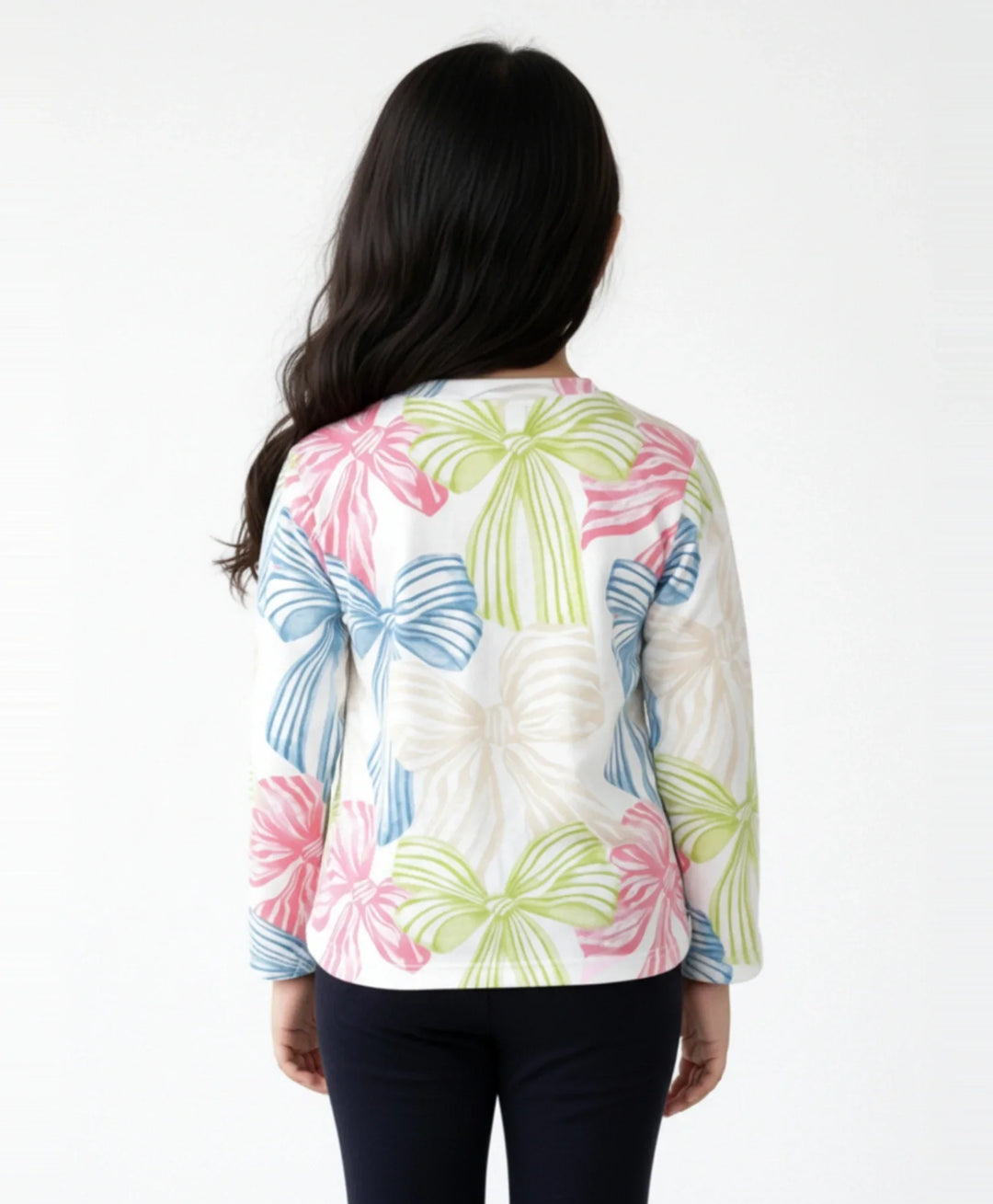 Painted Bow Long Sleeve Girls T-Shirt - Off White