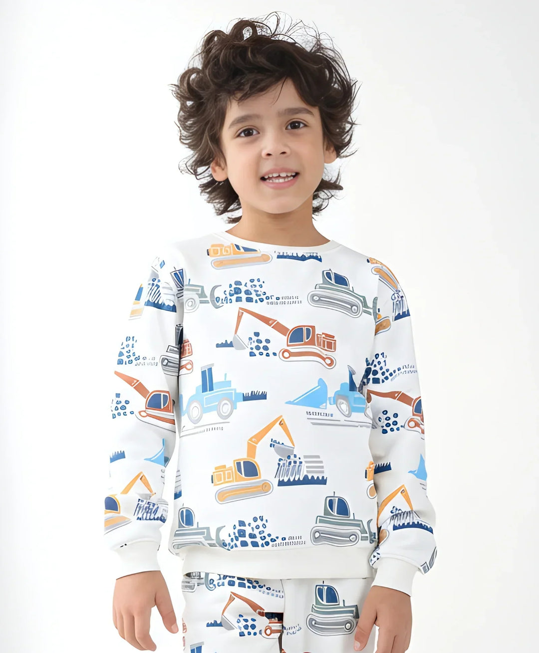 DIGGER PRINT FLEECE BOYS SWEATSHIRT - OFF WHITE - Anthrilo 