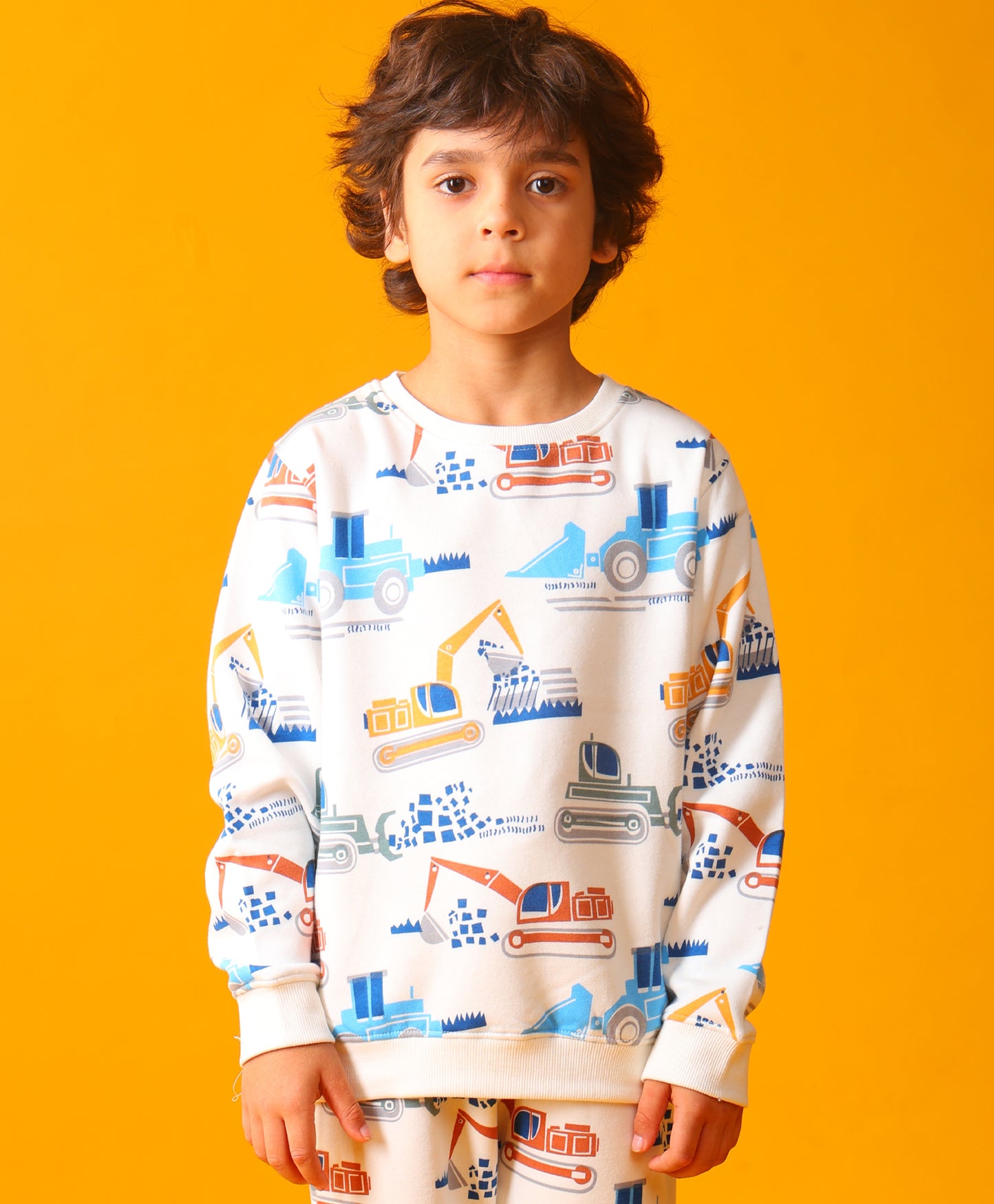 DIGGER PRINT FLEECE BOYS SWEATSHIRT - OFF WHITE