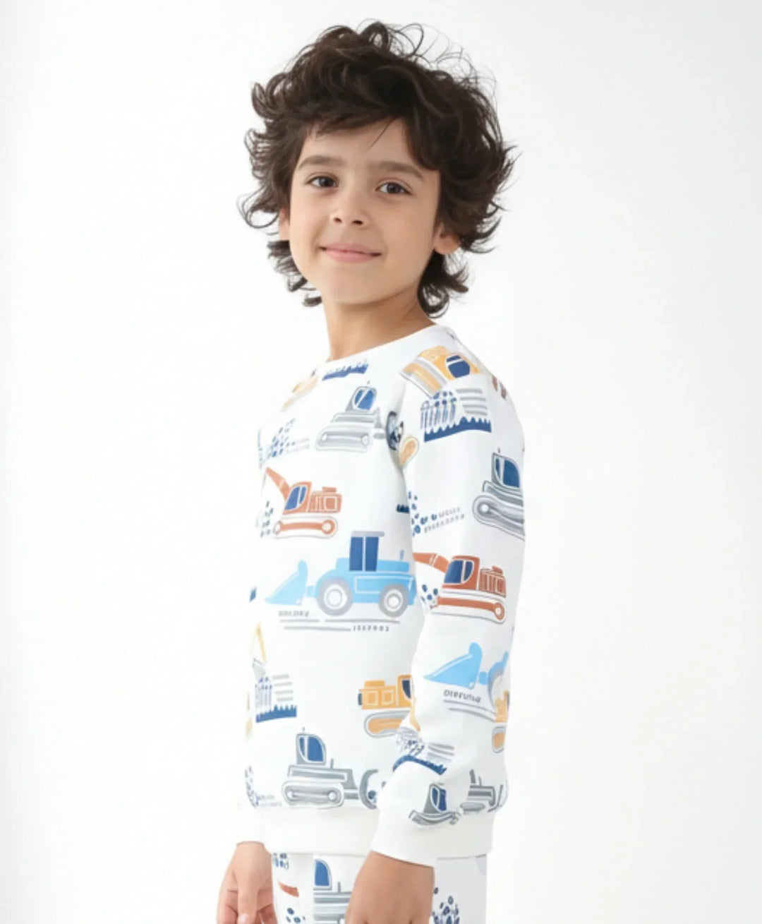 DIGGER PRINT FLEECE BOYS SWEATSHIRT - OFF WHITE - Anthrilo 