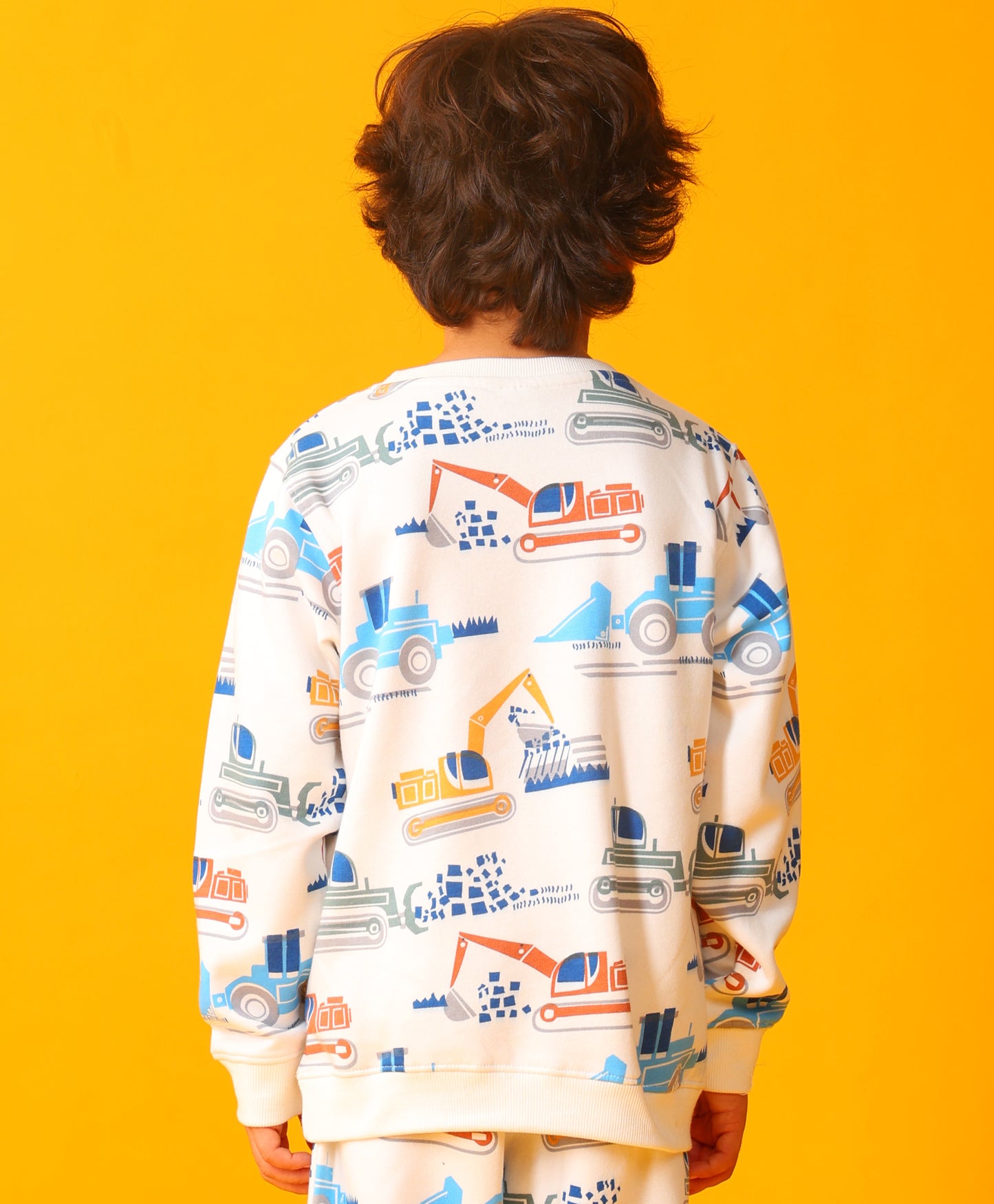 DIGGER PRINT FLEECE BOYS SWEATSHIRT - OFF WHITE