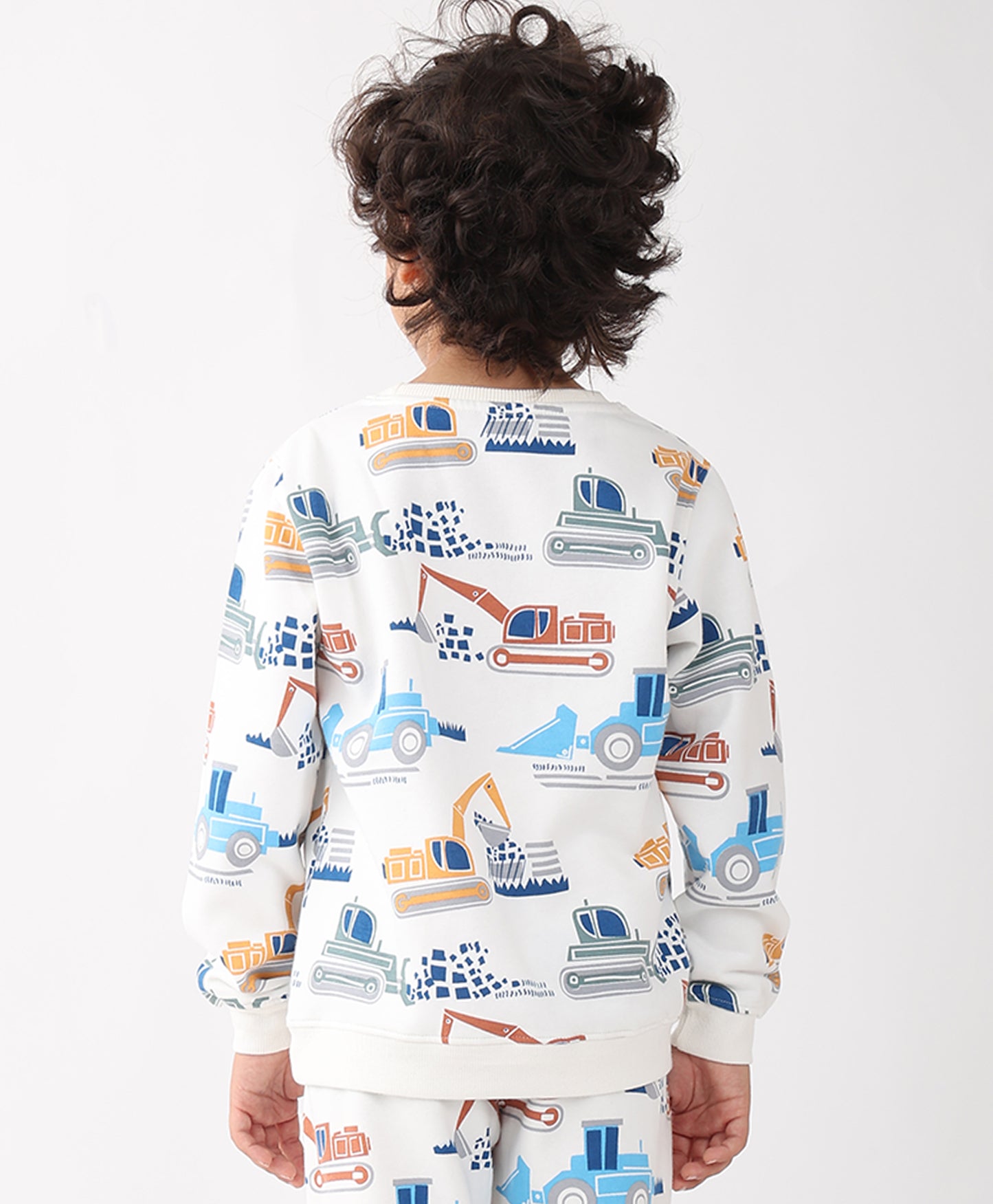 DIGGER PRINT FLEECE BOYS SWEATSHIRT - OFF WHITE