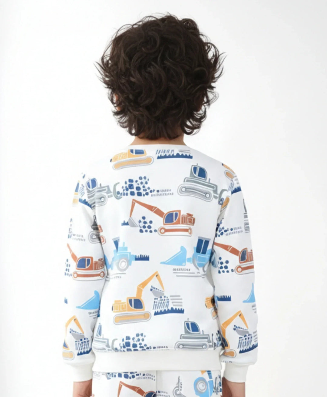 DIGGER PRINT FLEECE BOYS SWEATSHIRT - OFF WHITE - Anthrilo 