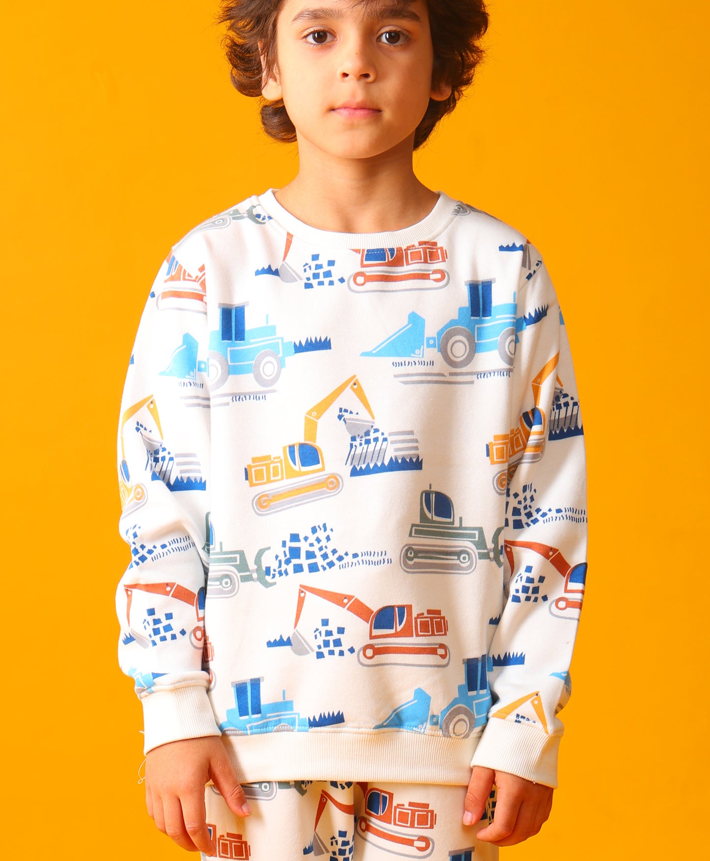 DIGGER PRINT FLEECE BOYS SWEATSHIRT - OFF WHITE