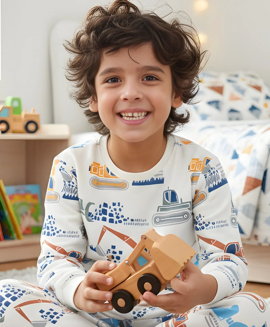 DIGGER PRINT FLEECE BOYS SWEATSHIRT - OFF WHITE - Anthrilo 