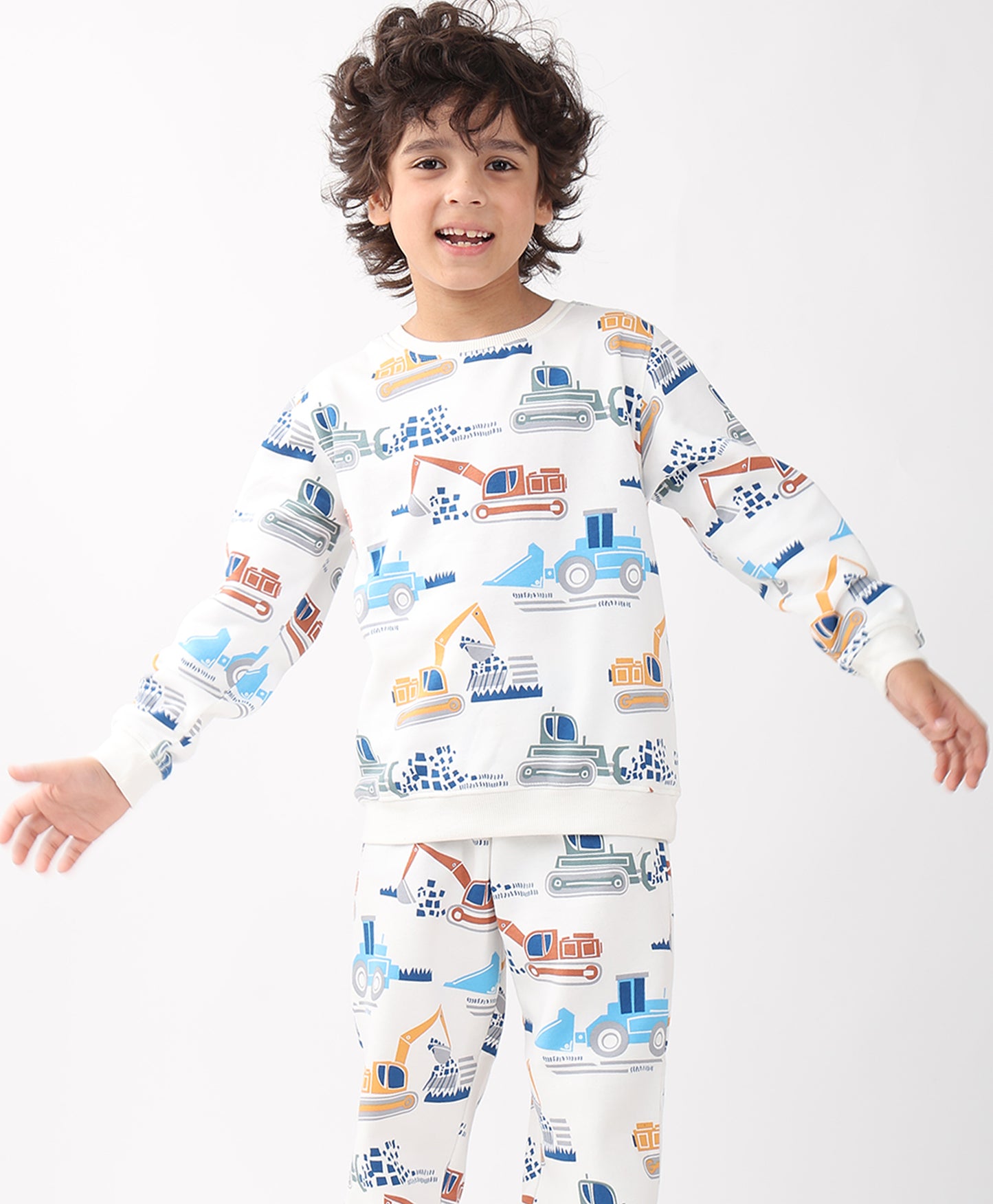 DIGGER PRINT FLEECE BOYS SWEATSHIRT - OFF WHITE