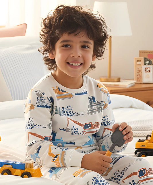 DIGGER PRINT FLEECE BOYS SWEATSHIRT - OFF WHITE