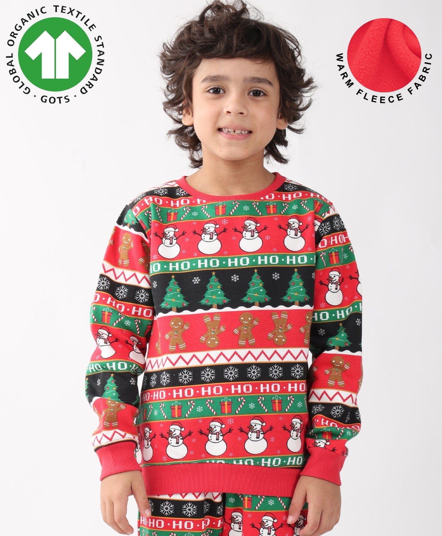 CHRISTMAS PRINT BOYS FLEECE SWEATSHIRT - RED