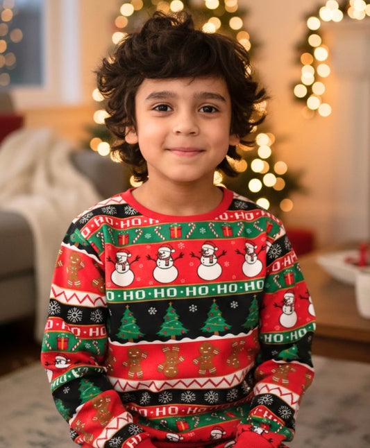 CHRISTMAS PRINT BOYS FLEECE SWEATSHIRT - RED