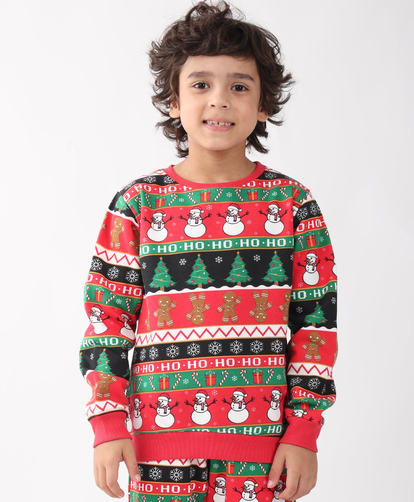 CHRISTMAS PRINT BOYS FLEECE SWEATSHIRT - RED