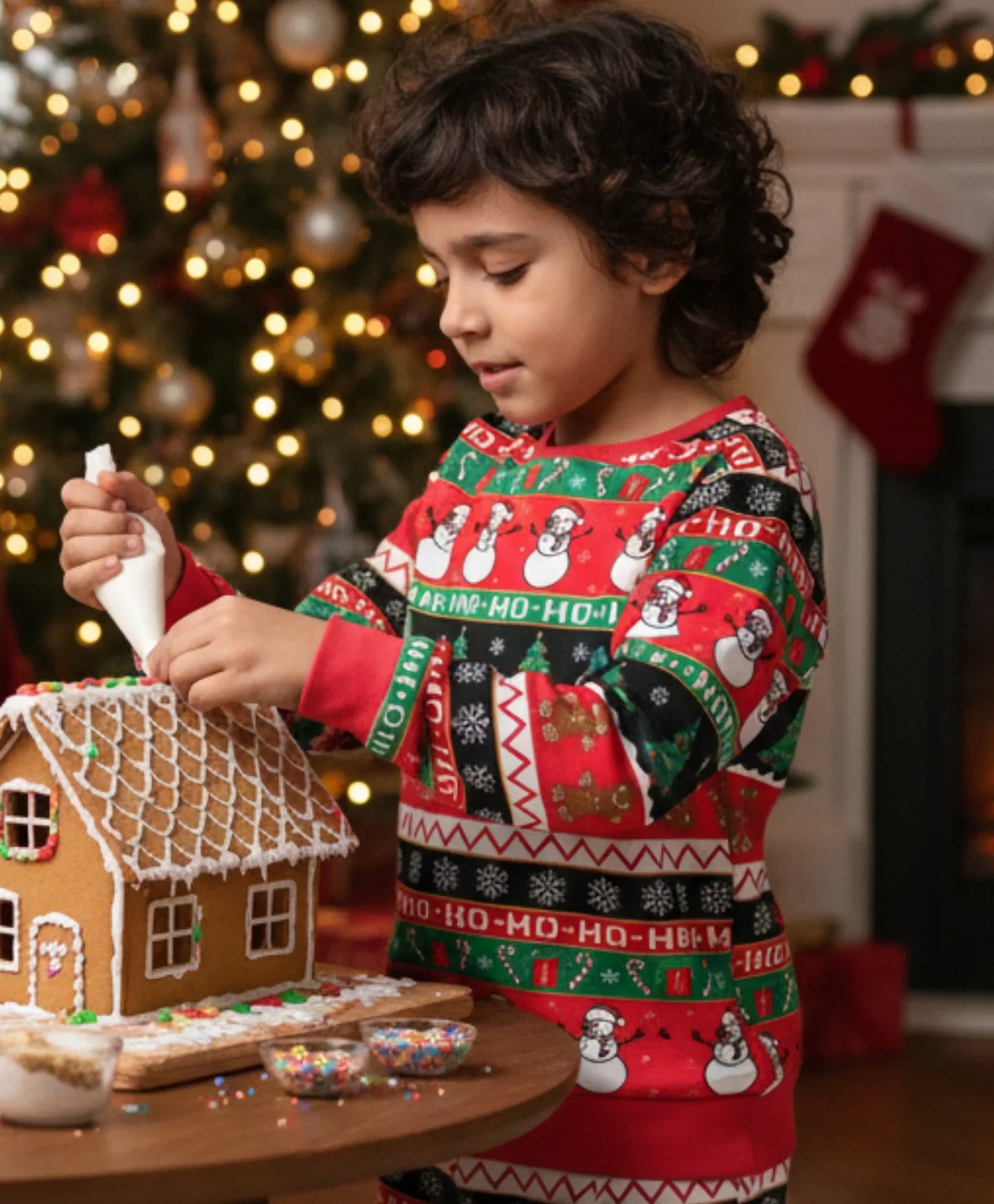 CHRISTMAS PRINT BOYS FLEECE SWEATSHIRT - RED