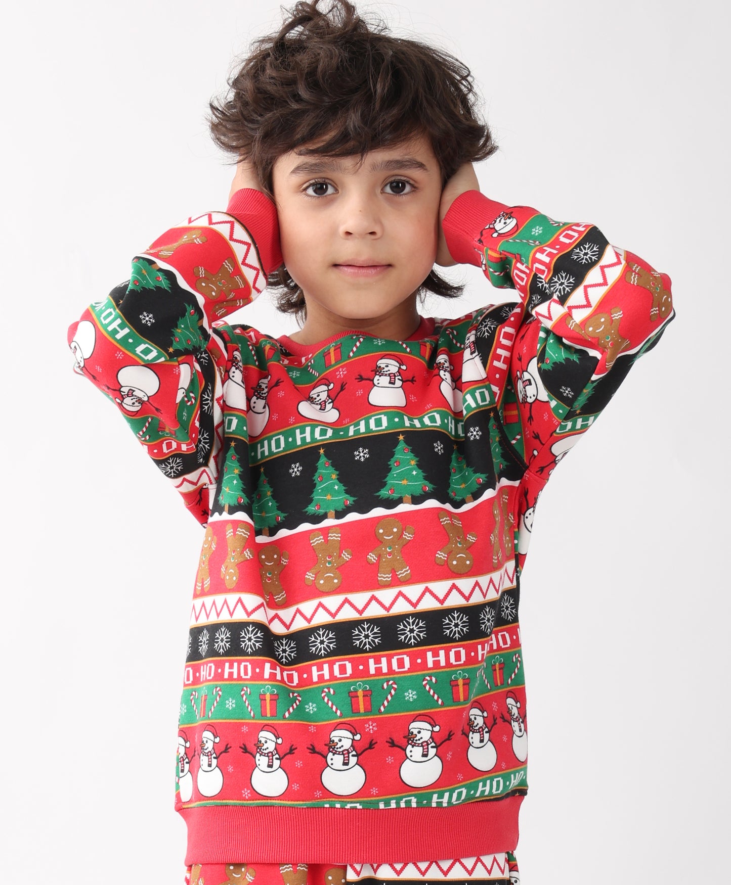 CHRISTMAS PRINT BOYS FLEECE SWEATSHIRT - RED
