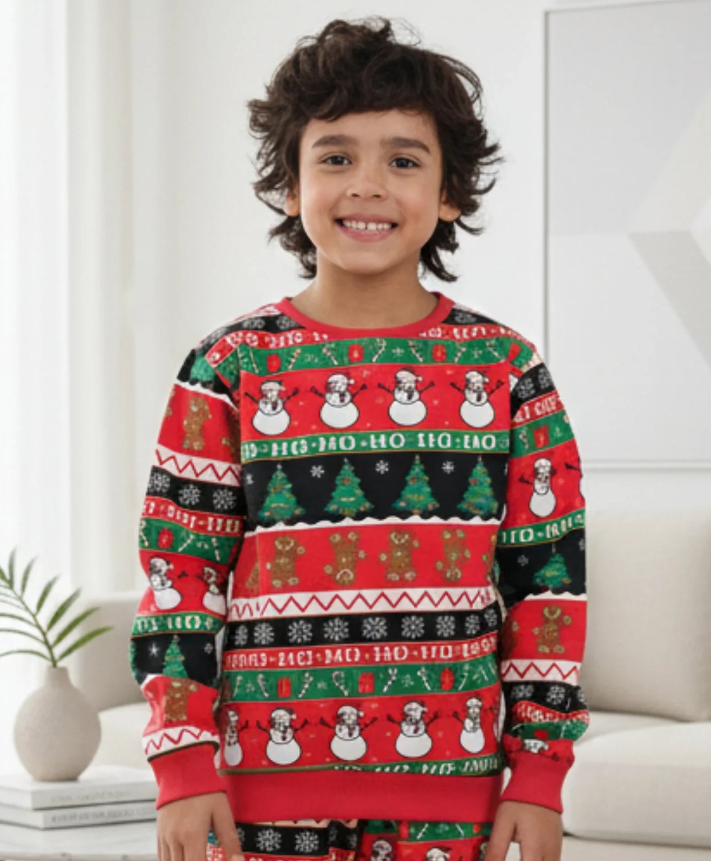 CHRISTMAS PRINT BOYS FLEECE SWEATSHIRT - RED